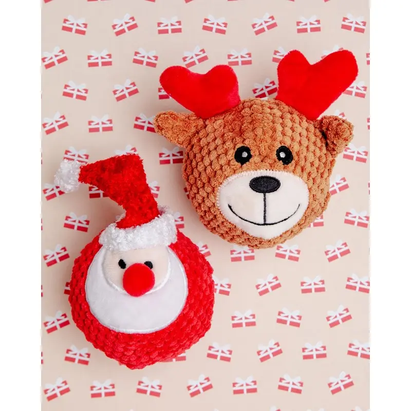 Santa + Reindeer Squeaky Ball Dog Toy Set
