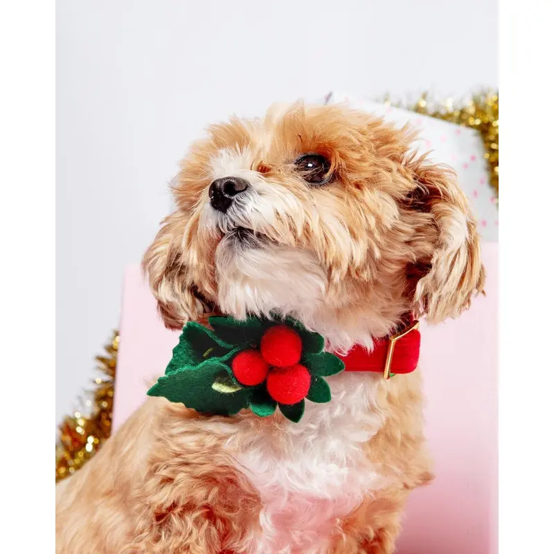 Holly Holiday Dog Collar Flower