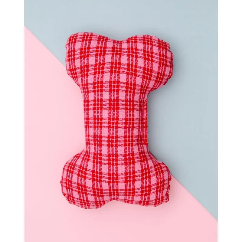 HTH x TFD Katherine Plaid Dog Bone Squeaky Toy (Made in the USA)