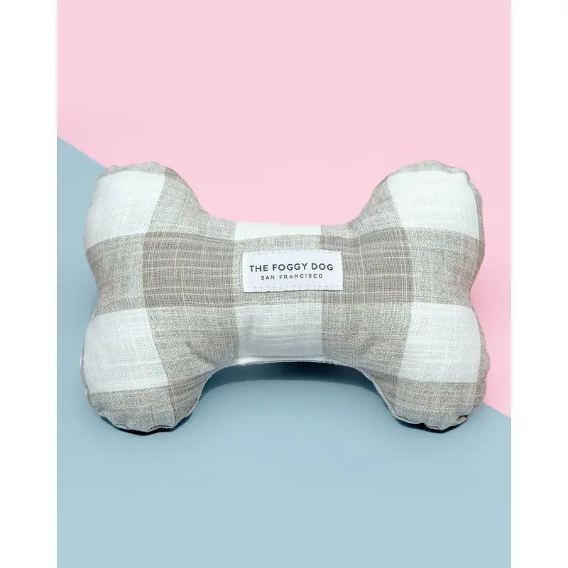 Warm Stone Gingham Dog Bone Toy (Made in the USA)