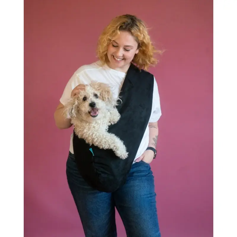 Daizy Cotton-Linen Crossbody Dog Sling in Black (for Dogs 14-20 lbs) (FINAL SALE)