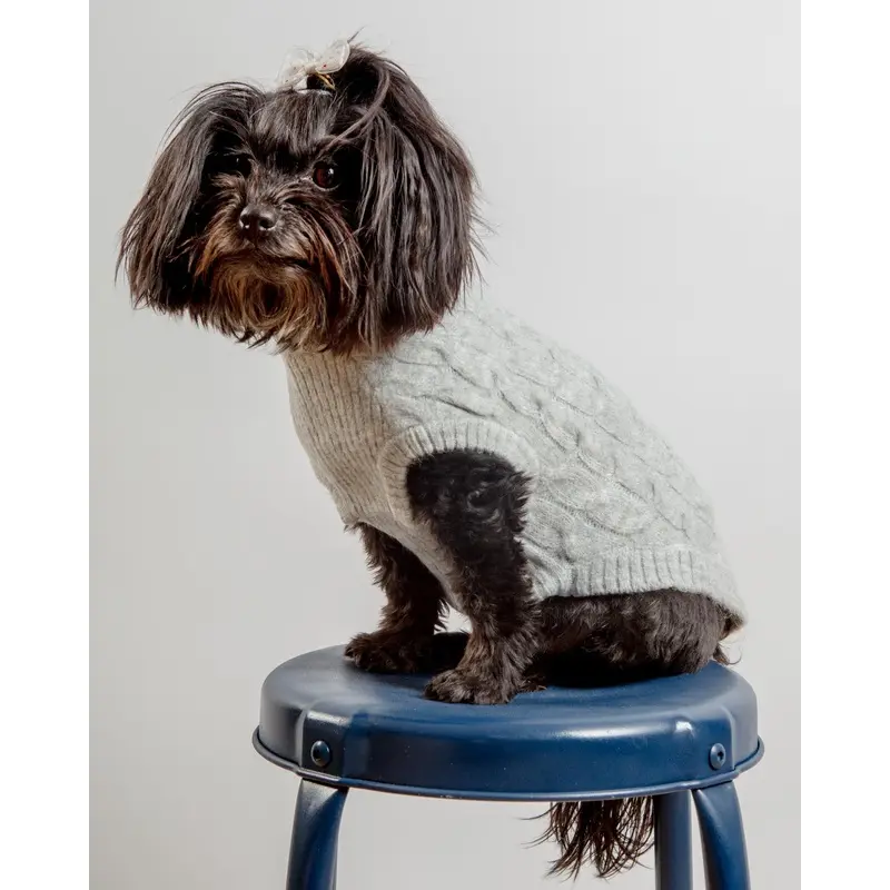 Fuzzy Knit Dog Crewneck Sweater in Heather Grey