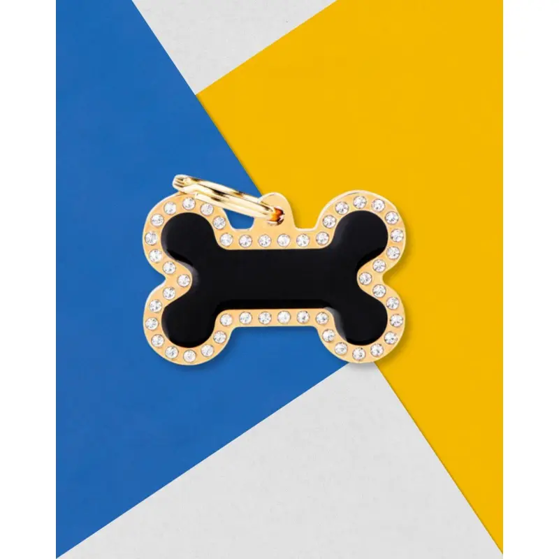 Glam Bone Dog Tag in Black & Gold