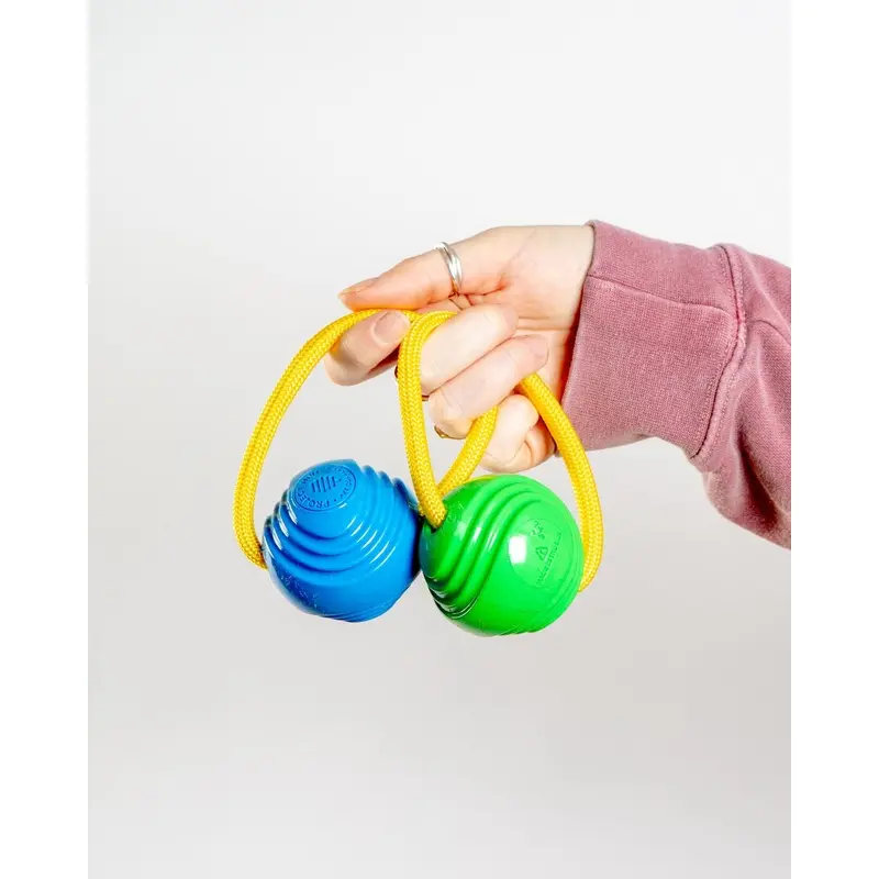 Looped Balls Tug & Fetch Rubber Dog Toys in Green & Blue (Made in the USA)