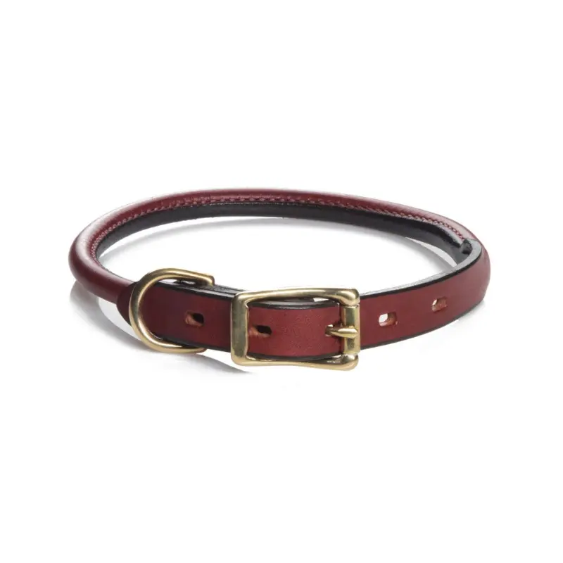 Rolled English Bridle Leather Dog Collar in Chestnut (Made in the USA) (FINAL SALE)