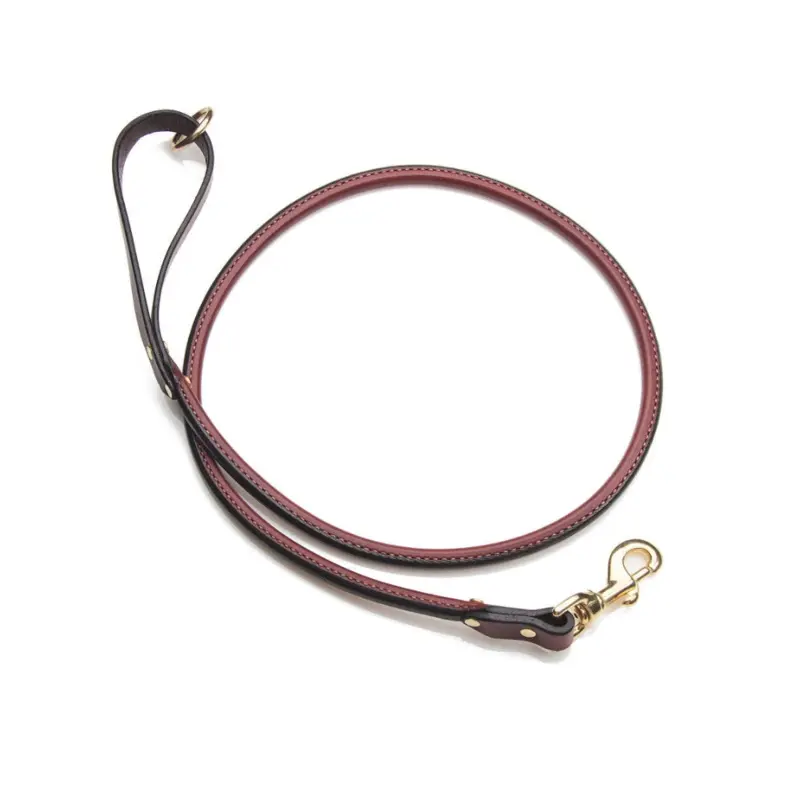 Rolled Leather Snap Dog Leash in Chestnut (4ft) (Made in the USA)
