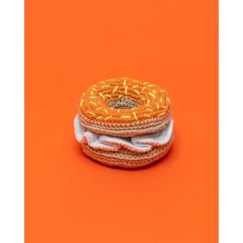 Hand Crochet Bagel & Cream Cheese Dog Toy