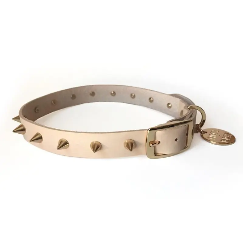 NICE DIGS | Gold Spike Leather Dog Collar