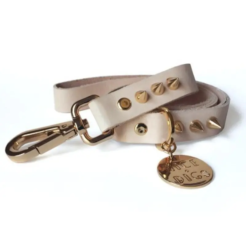 NICE DIGS | Gold Spike Leather Dog Leash