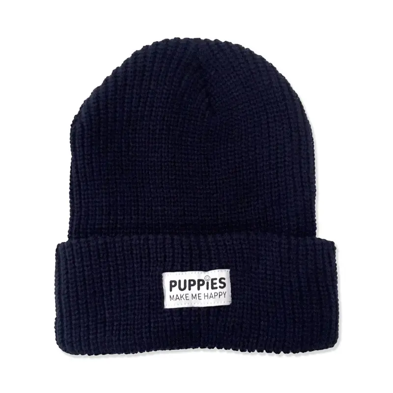 PUPPIES MAKE ME HAPPY | Label Beanie in Navy