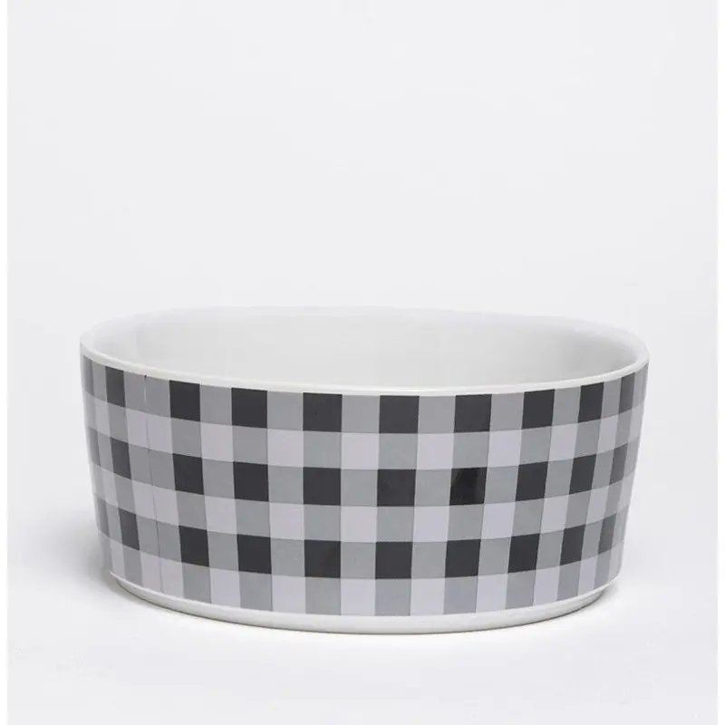 WAGGO | Ceramic Dog Bowl in Cream Buffalo Plaid