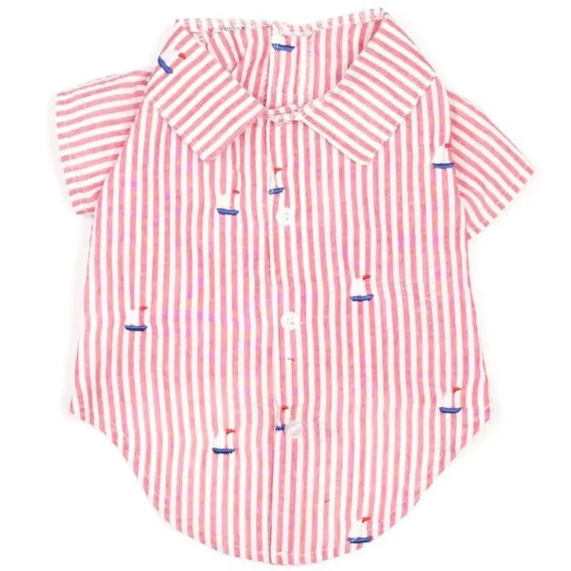 THE WORTHY DOG | Sailboat Shirt with Red Stripes