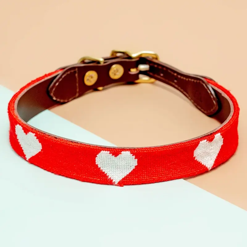Big Hearted Needlepoint Dog Collar