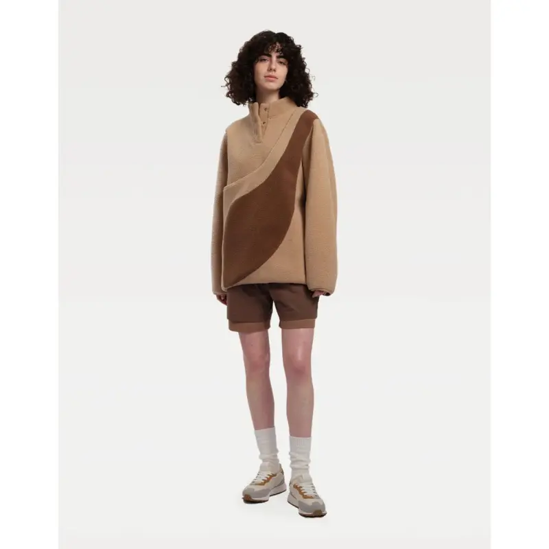 Fleece Pullover with Built-In Pet Pouch Carrier in Classic Tan