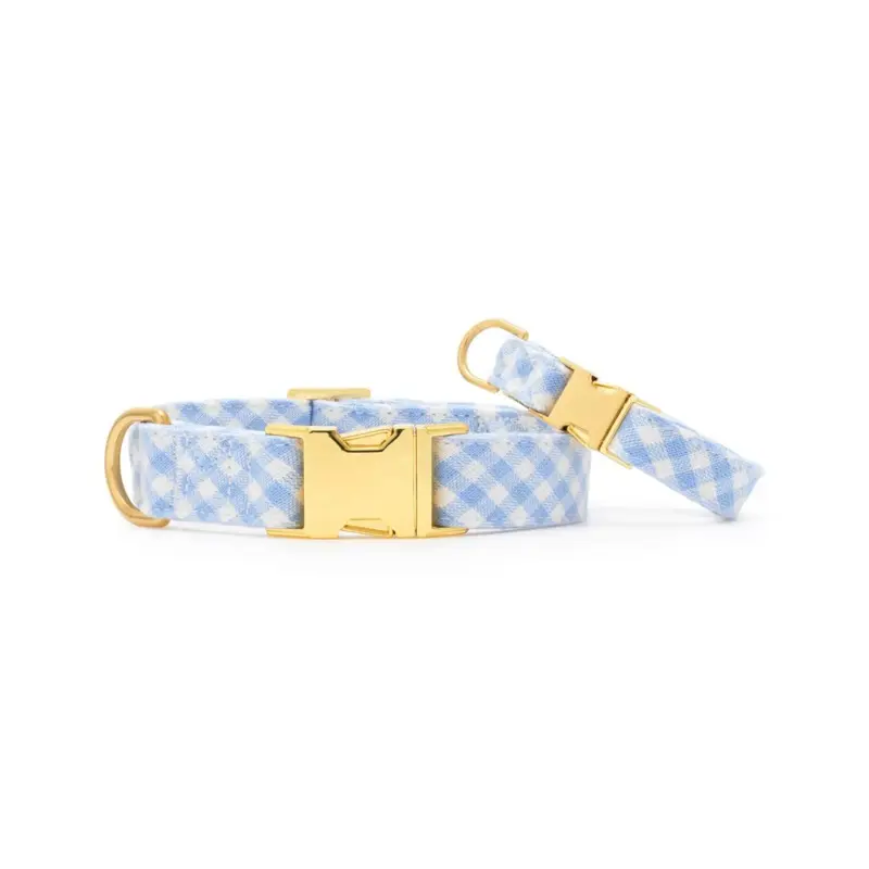 Sky Blue Gingham Spring Dog Collar