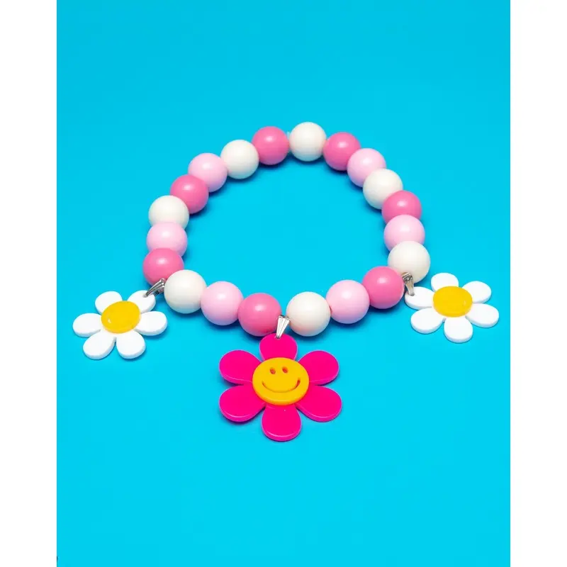 Smile Daisy with Pink Rose Beads Pet Necklace (Made in the USA)
