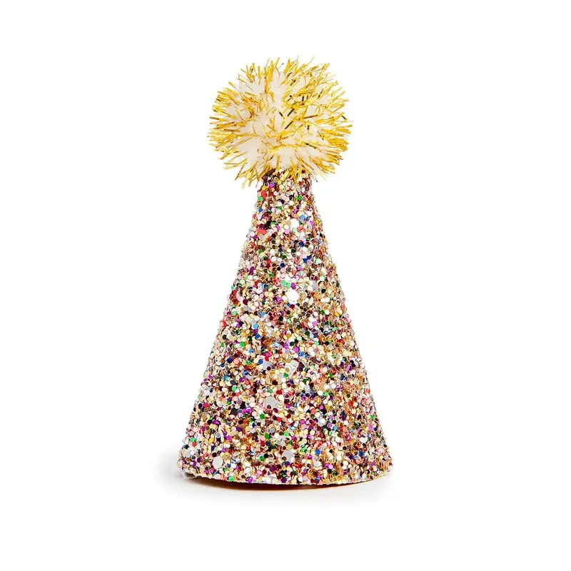 BUSTER'S PARTY SHOP | Confetti Glitter + Gold Pom Pom Mini Party Hat