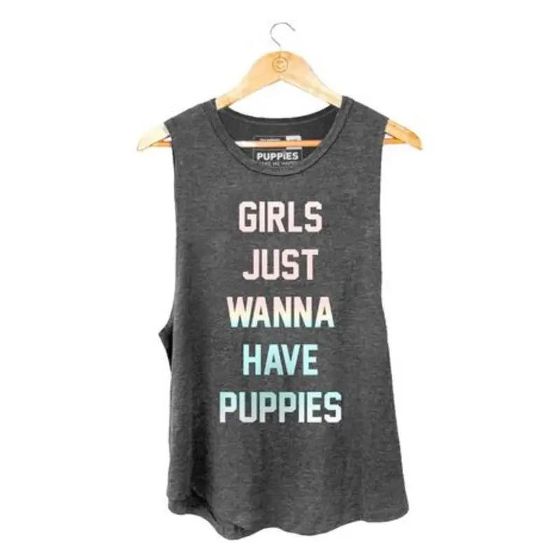 PUPPIES MAKE ME HAPPY | Girls Just Wanna Tank in Grey
