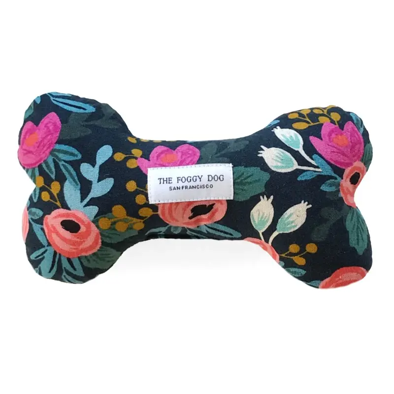 THE FOGGY DOG | Rosa Floral Dog Bone Toy in Navy