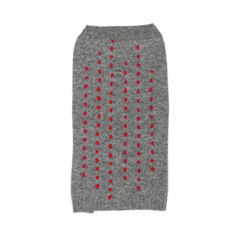 WARE OF THE DOG | Embroidered Stripe Sweater in Grey & Red