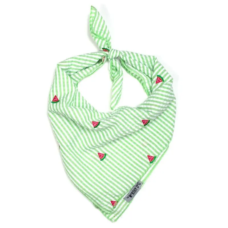 THE WORTHY DOG | Bandana in Green Stripe & Watermelon