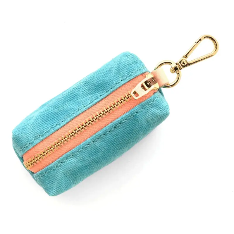 THE FOGGY DOG | Peacock Waxed Canvas Leash Bag (pink zipper)