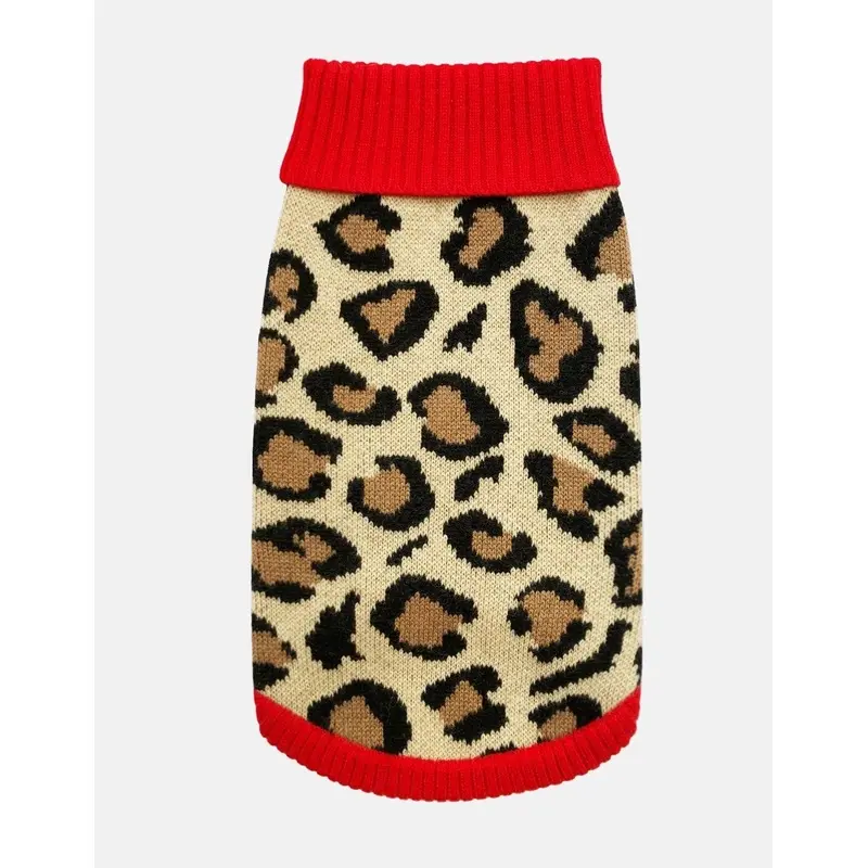 TINY WOLF | Red Leopard Print Dog Sweater