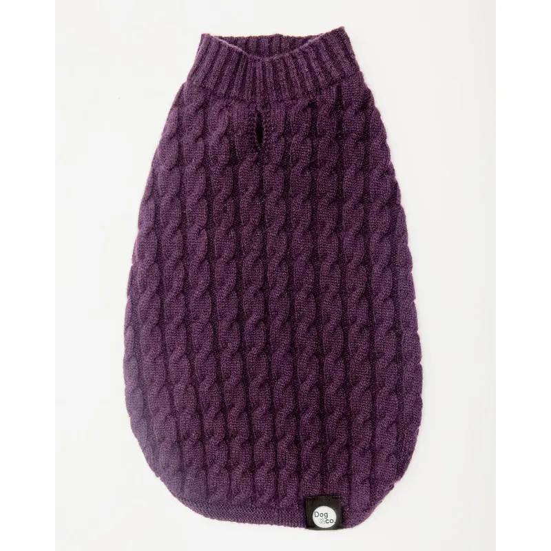 The Topo Cashmere Cable Knit Dog Sweater in Blackcurrant