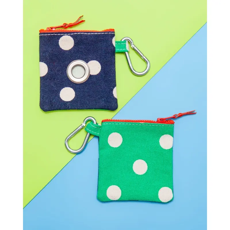 Polka Dot Canvas Pouch in Blue/Green