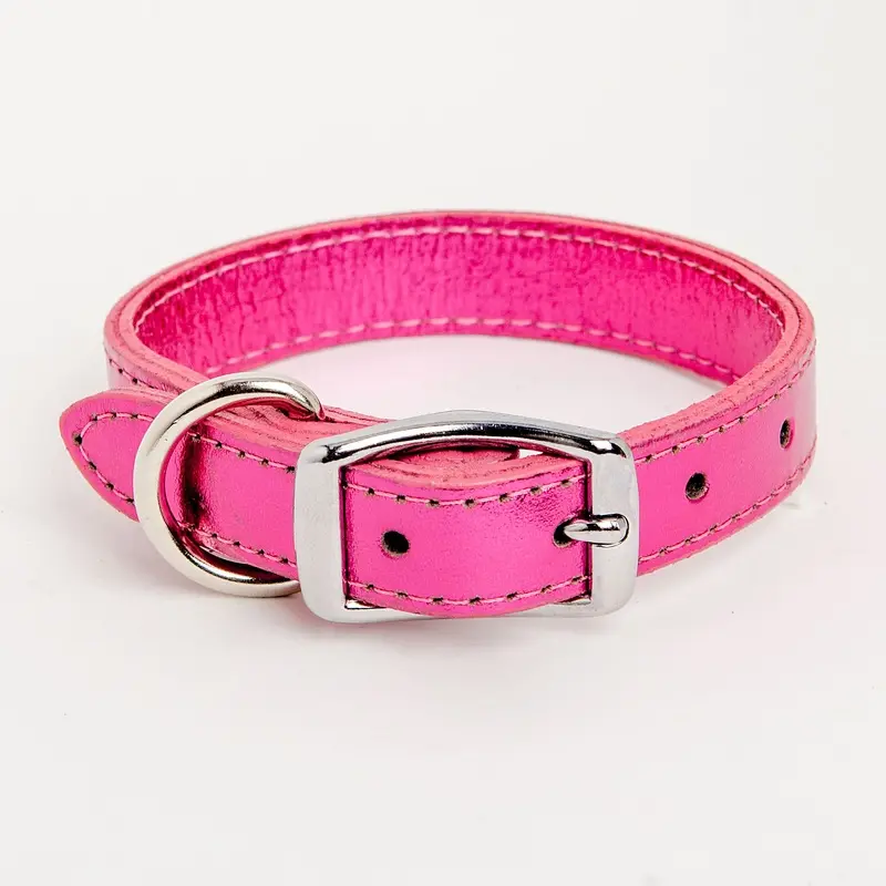 Shimmer Leather Dog Collar in Metallic Hot Pink << FINAL SALE >>