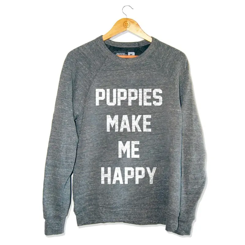 Puppies Make Me Happy Unisex Sweatshirt in Tri-Blend Grey (FINAL SALE)
