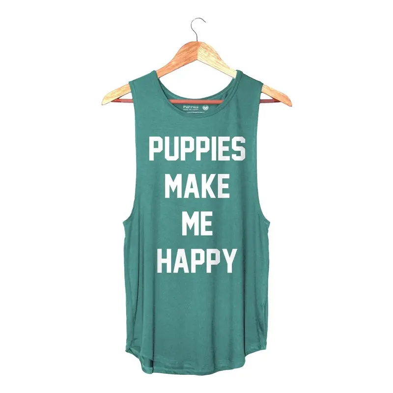 Sleeveless Puppies Make Me Happy Tank in Mermaid (FINAL SALE)