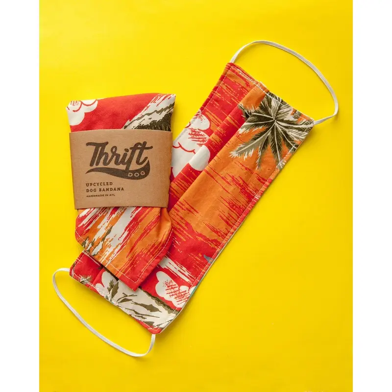 Face Mask & Dog Bandana Set in Orange Hawaiian