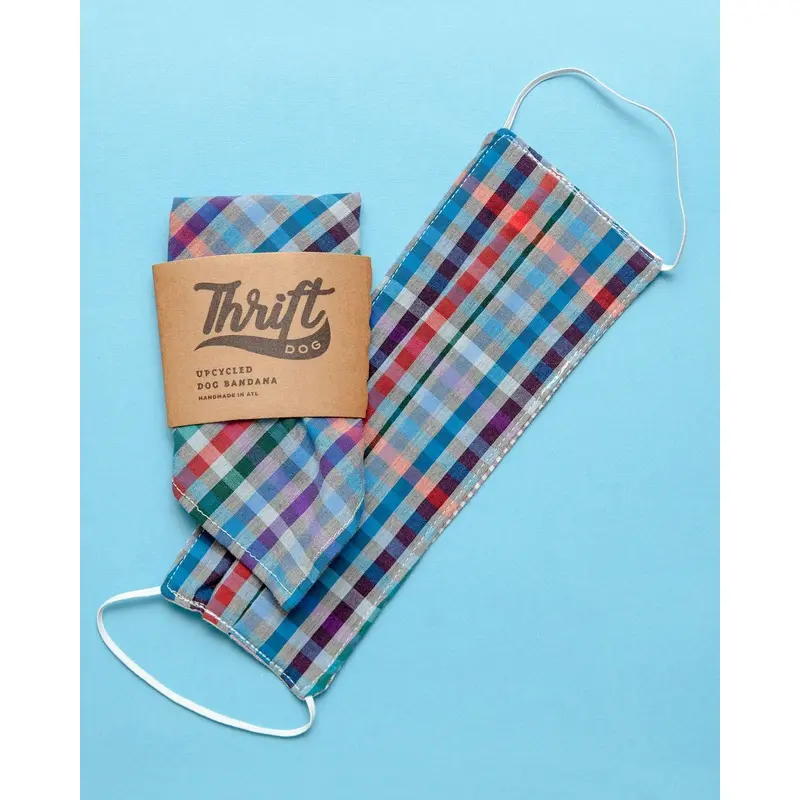 Face Mask & Dog Bandana Set in Purple Plaid