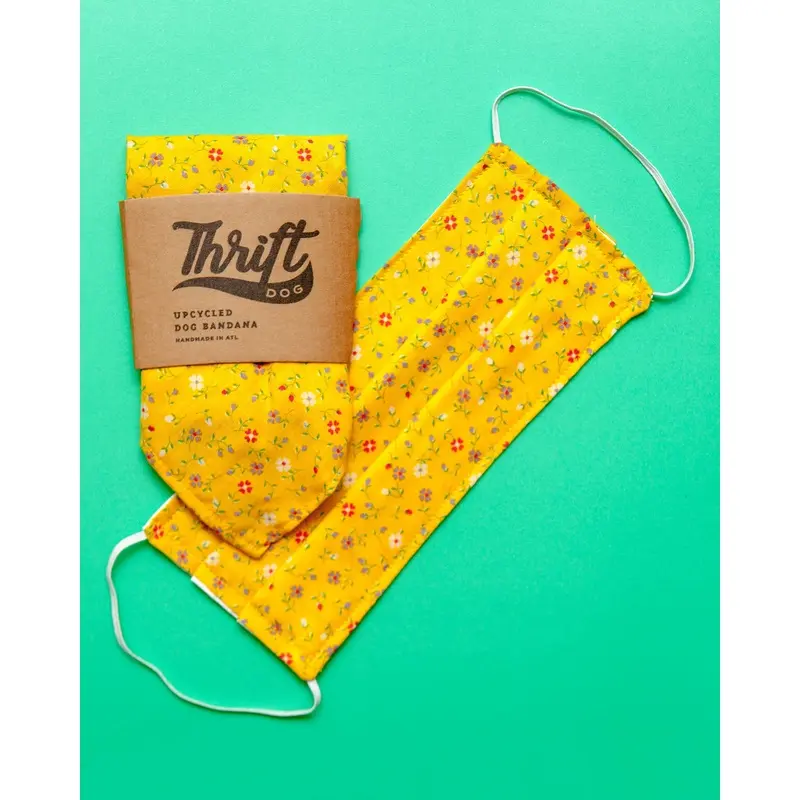 Face Mask & Dog Bandana Set in Yellow Multi Floral