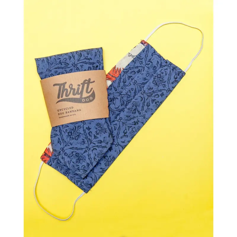 Matching Face Mask & Dog Bandana Set in Blue & Black