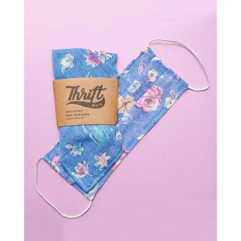 Matching Face Mask & Dog Bandana Set in Blue & Pink Floral (Immediate Ship)