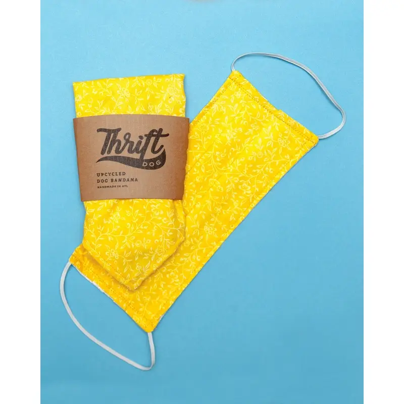 Matching Face Mask & Dog Bandana Set in Yellow & White