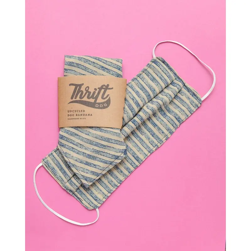 Matching Face Mask & Dog Bandana Set in Vintage Navy Stripe