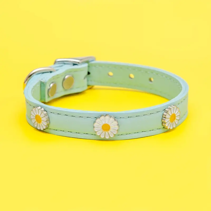 Daisy Dog Collar in Blue Leather (Made in the USA)