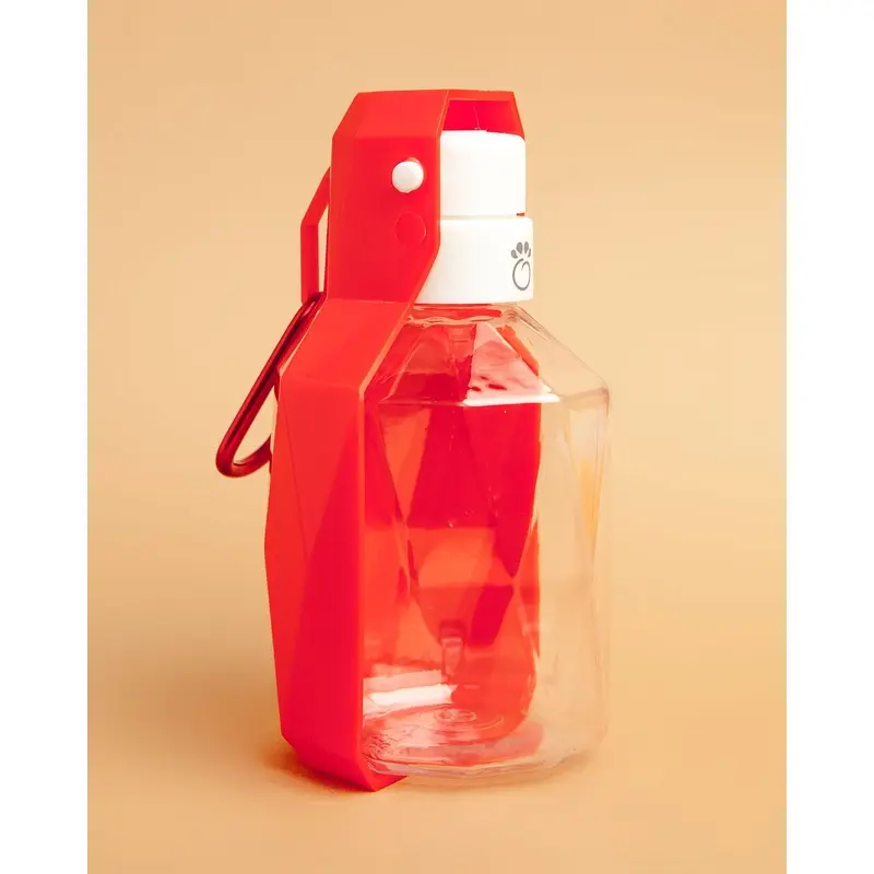 Dog Travel Water Bottle with Foldout Bowl in Red