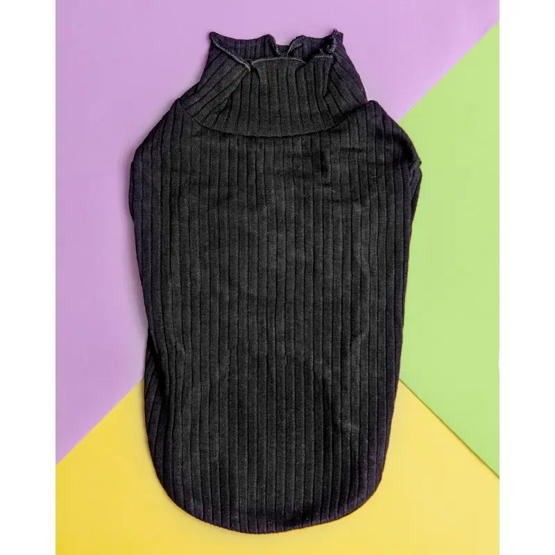 Ruffle Cuff Ribbed Dog Turtleneck in Black