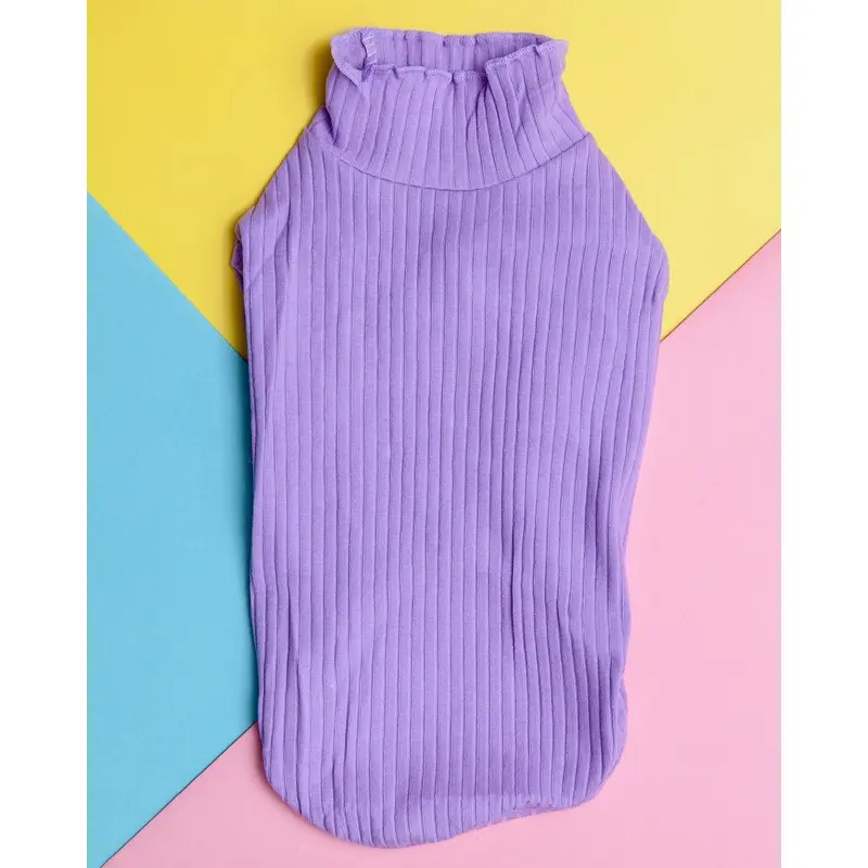 Ruffle Cuff Ribbed Dog Turtleneck in Lilac