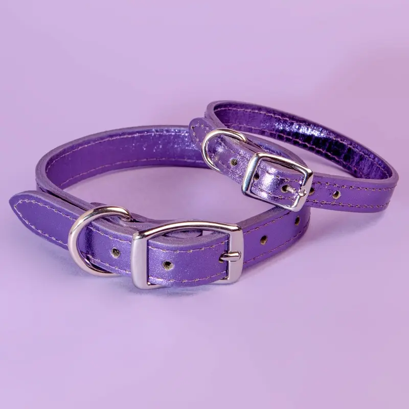 Shimmer Leather Dog Collar in Metallic Purple << FINAL SALE >>