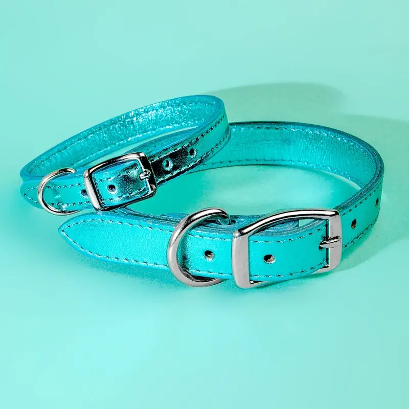 Shimmer Leather Dog Collar in Metallic Turquoise (FINAL SALE)