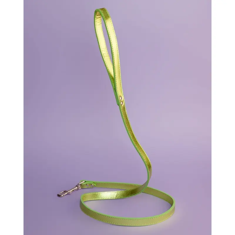 Shimmer Leather Dog Leash in Metallic Acid Green << FINAL SALE >>
