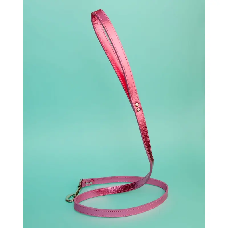 Shimmer Leather Dog Leash in Metallic Hot Pink (FINAL SALE)
