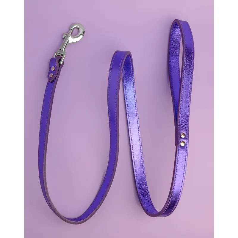 Shimmer Leather Dog Leash in Metallic Purple (FINAL SALE)