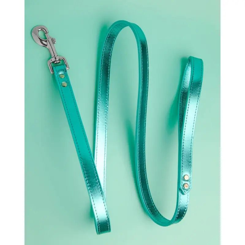 Shimmer Leather Dog Leash in Metallic Turquoise (FINAL SALE)