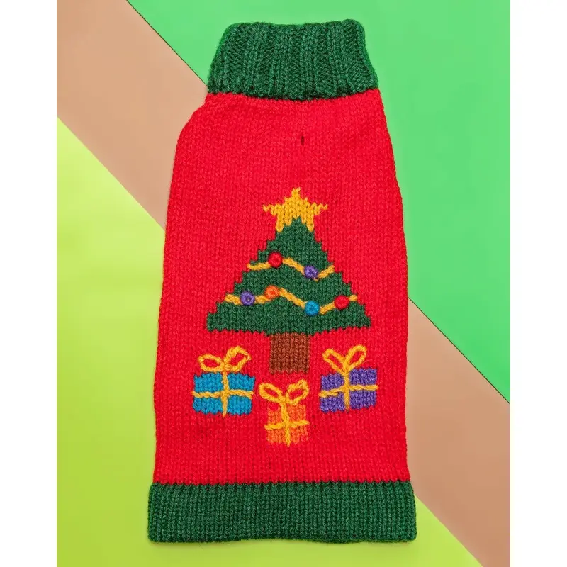 Barking Around the Christmas Tree Handknit Dog Sweater